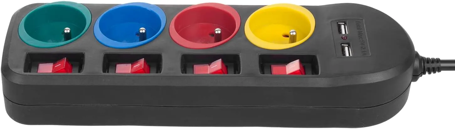 Multiprise 4 prises Maclean MCE229 + Interrupteur 1,50m (Noir)