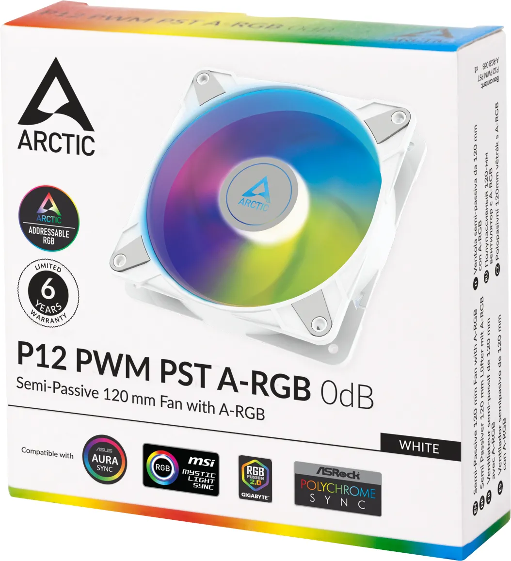 Ventilateur de boitier Arctic P12 PWM PST aRGB - 12cm (Blanc)