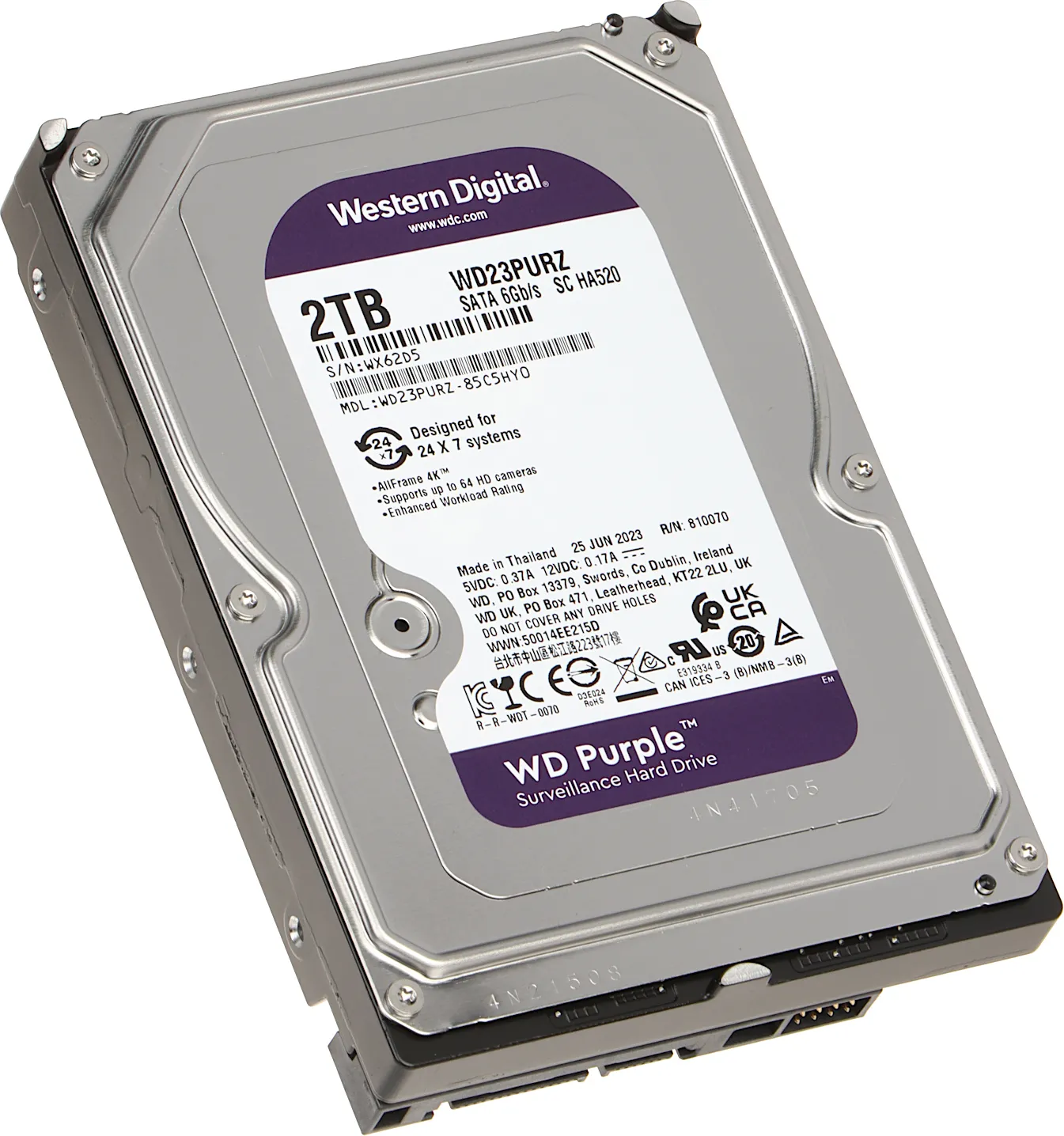 Disque Dur 3,5" Western Digital Purple Surveillance 2To  - S-ATA 64Mo
