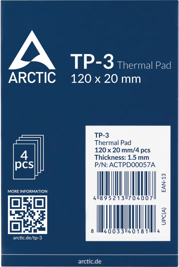 Lot de 4 Pads Thermiques Arctic TP-3 120x20x1,5mm (Bleu)