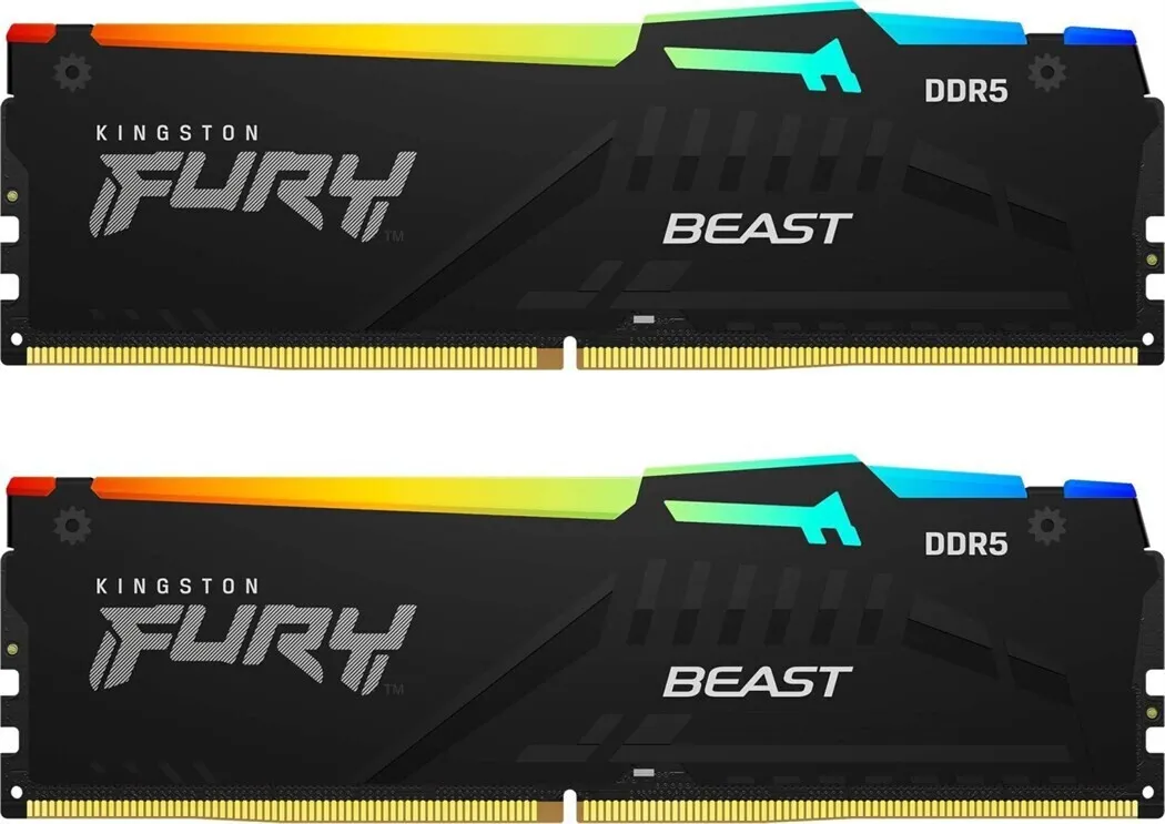 Kit Barrettes mémoire 32Go (2x16Go) DIMM DDR5 Kingston Fury Beast RGB  5600MHz CL40 (Noir)
