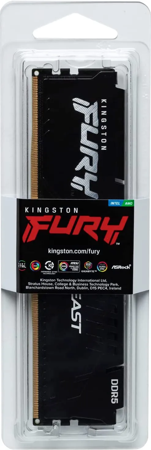 Barrette mémoire 16Go DIMM DDR5 Kingston Fury Beast  5200MHz (Noir)