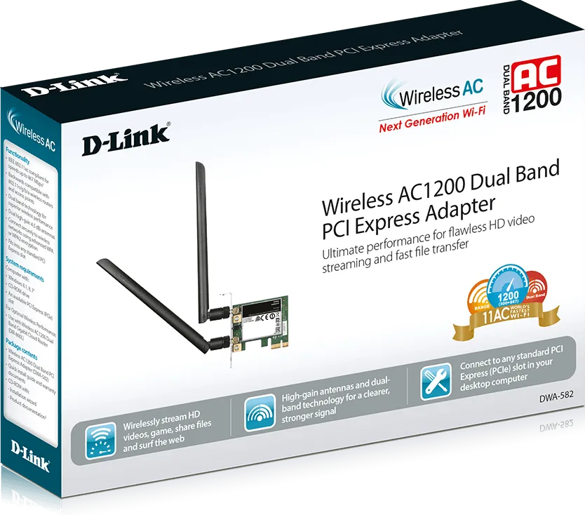 Carte Réseau PCI-Express WIFI D-Link DWA-582 (AC1200)