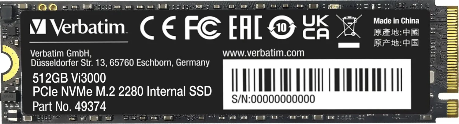 Disque SSD Verbatim Vi3000 512Go - NVMe M.2 Type 2280