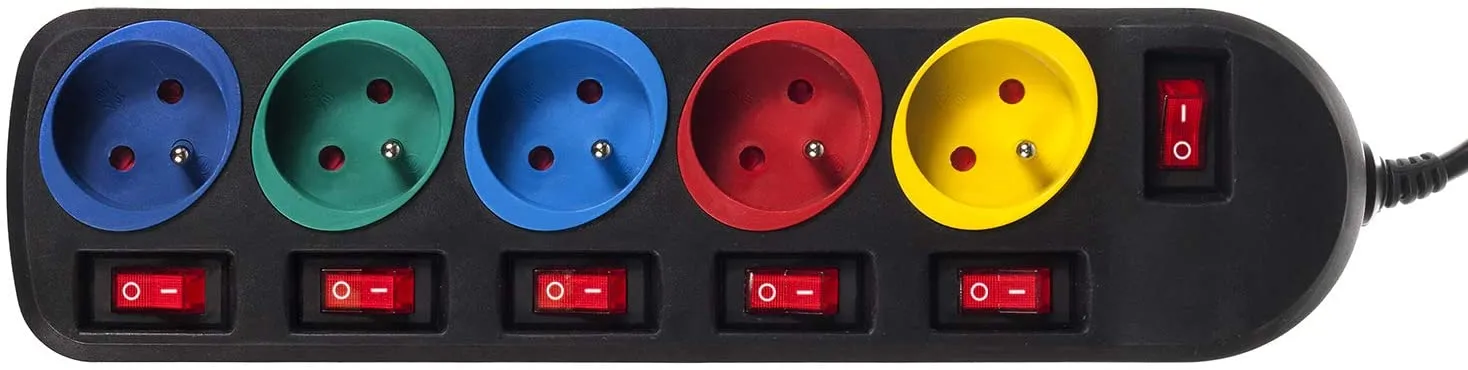 Multiprise 5 prises Maclean MCE204M + Interrupteur 1,40m Noir (Coloris variés)