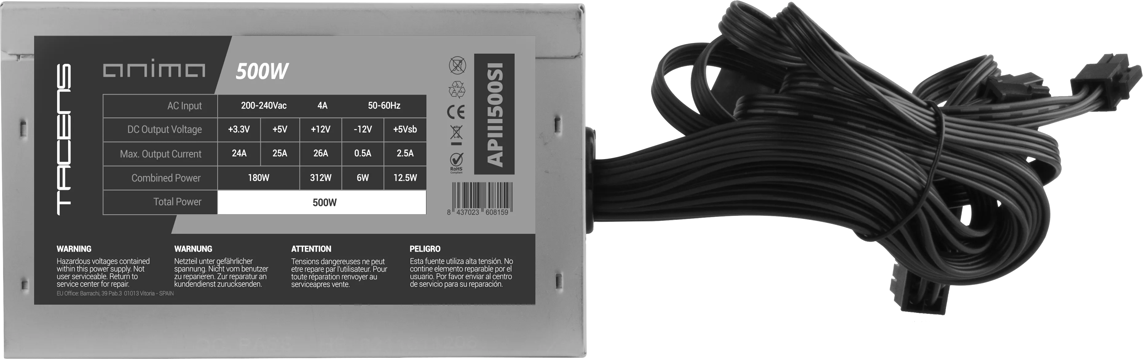 Alimentation ATX Anima APIII - 500W (Gris)