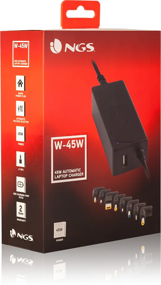Chargeur universel NGS pour ordinateur portable 45W (8 embouts)