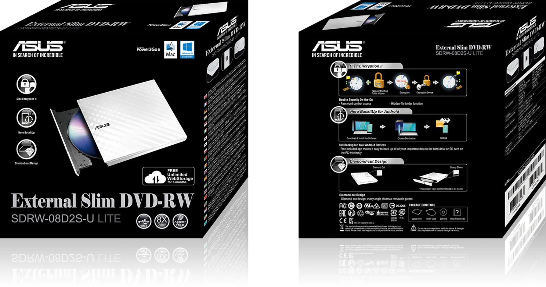 Graveur DVD externe slim Asus SDRW-08D2S-U Lite (Blanc)