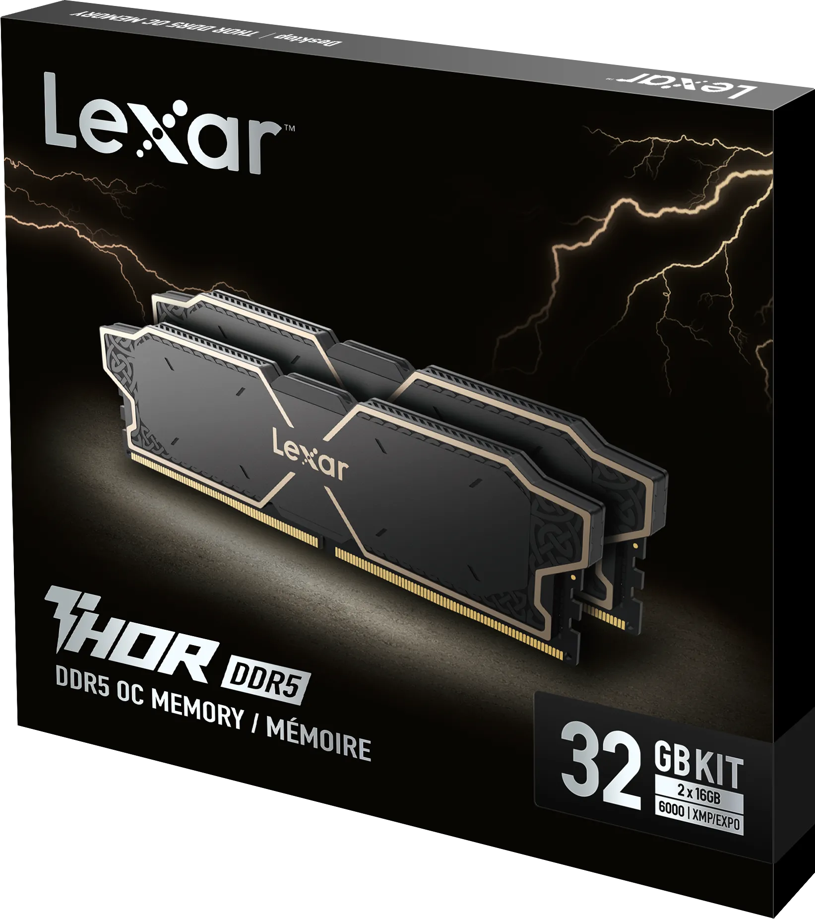 Kit Barrettes mémoire 32Go (2x16Go) DIMM DDR5 Lexar Thor OC 6000MHz CL38 (Noir)