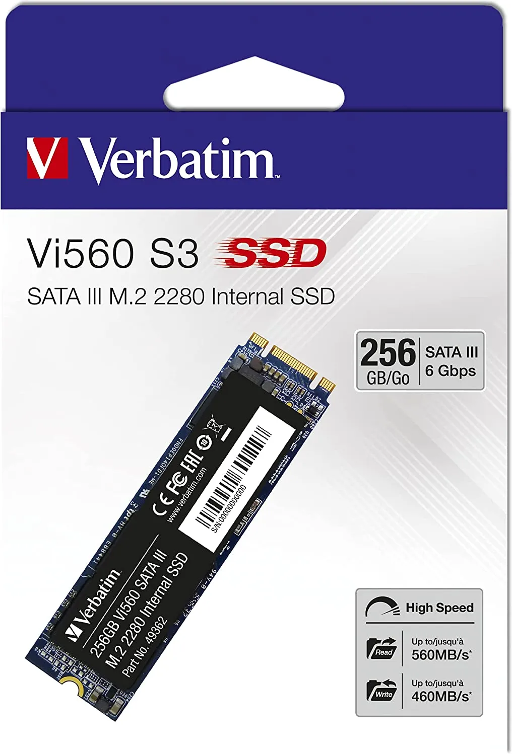 Disque SSD Verbatim Vi560 S3 256Go - S-ATA M.2 Type 2280