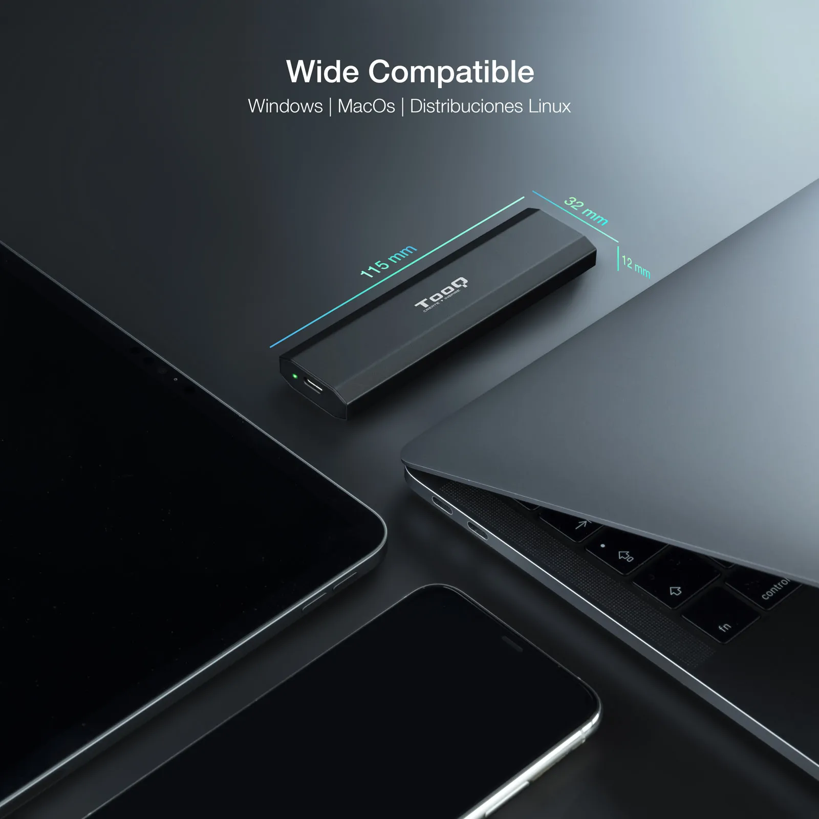 Boitier externe USB-C 3.2 Tooq Shura - S-ATA/NVMe M.2 Type 2280 (Noir)