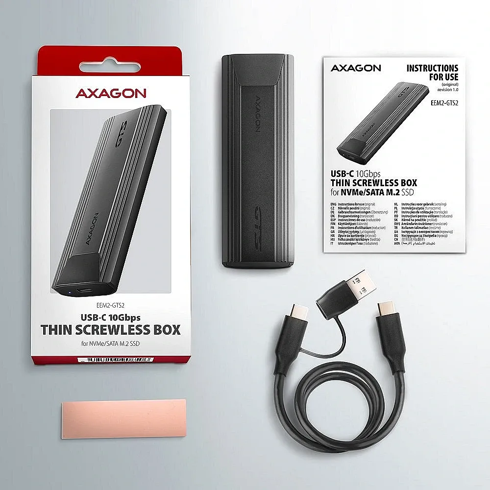 Boitier externe USB 3.2 Axagon EEM2-GTS2 - S-ATA/NVMe M.2 Type 2280 (Argent)