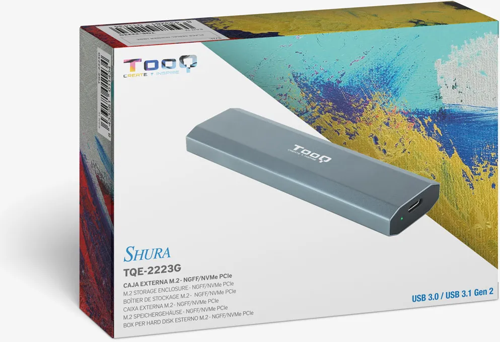 Boitier externe USB-C 3.2 Tooq Shura - S-ATA/NVMe M.2 Type 2280 (Gris)
