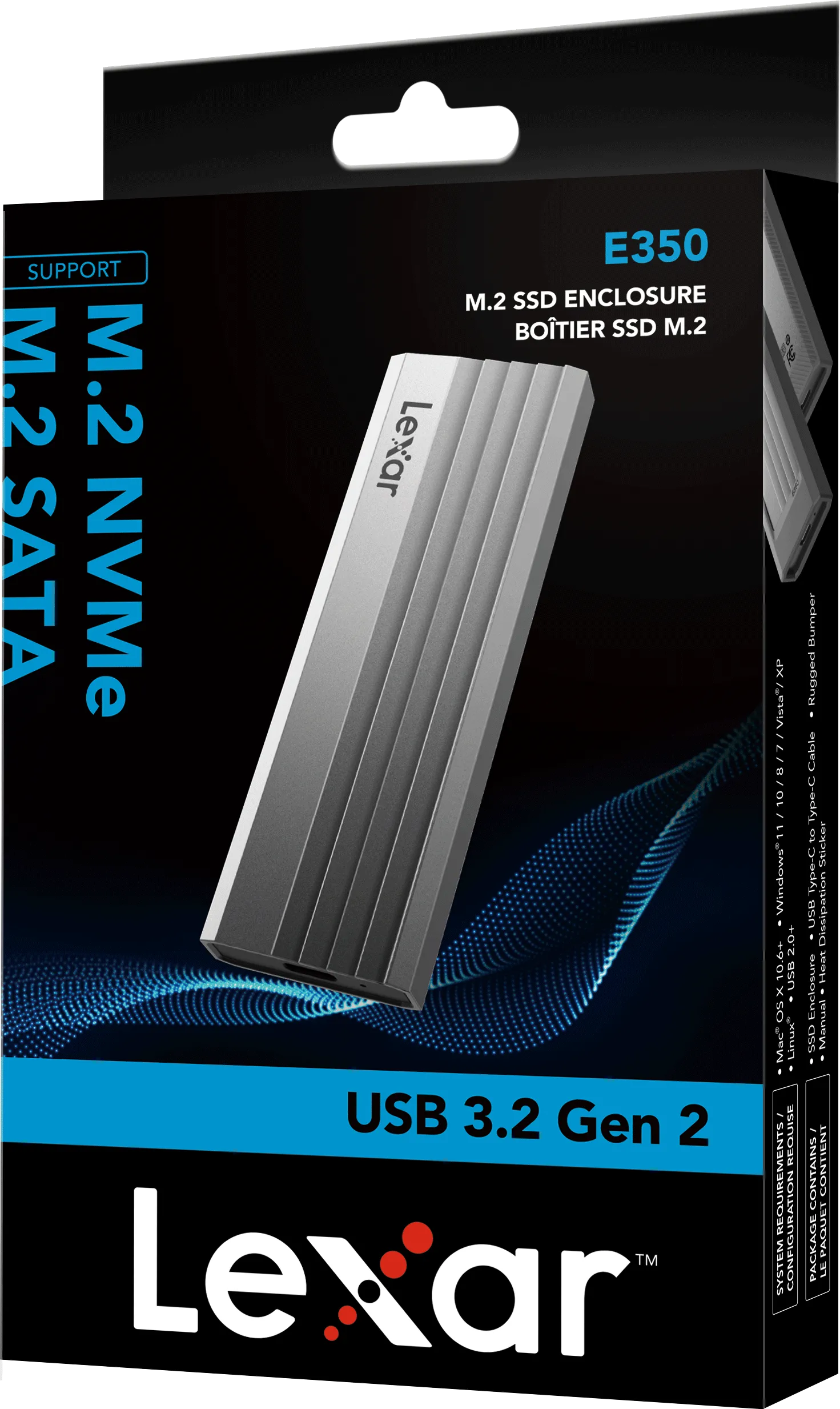 Boitier externe USB 3.2 Lexar E350 - S-ATA/NVMe M.2 Type 2280 (Argent)