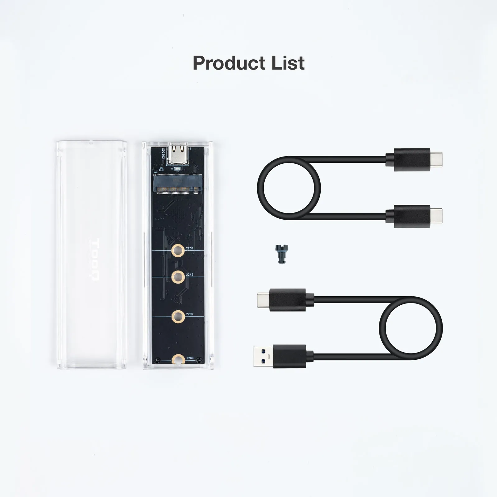 Boitier externe USB-C 3.2 Tooq TQE-2200 - M.2 NVMe Type 2280 (Transparent)