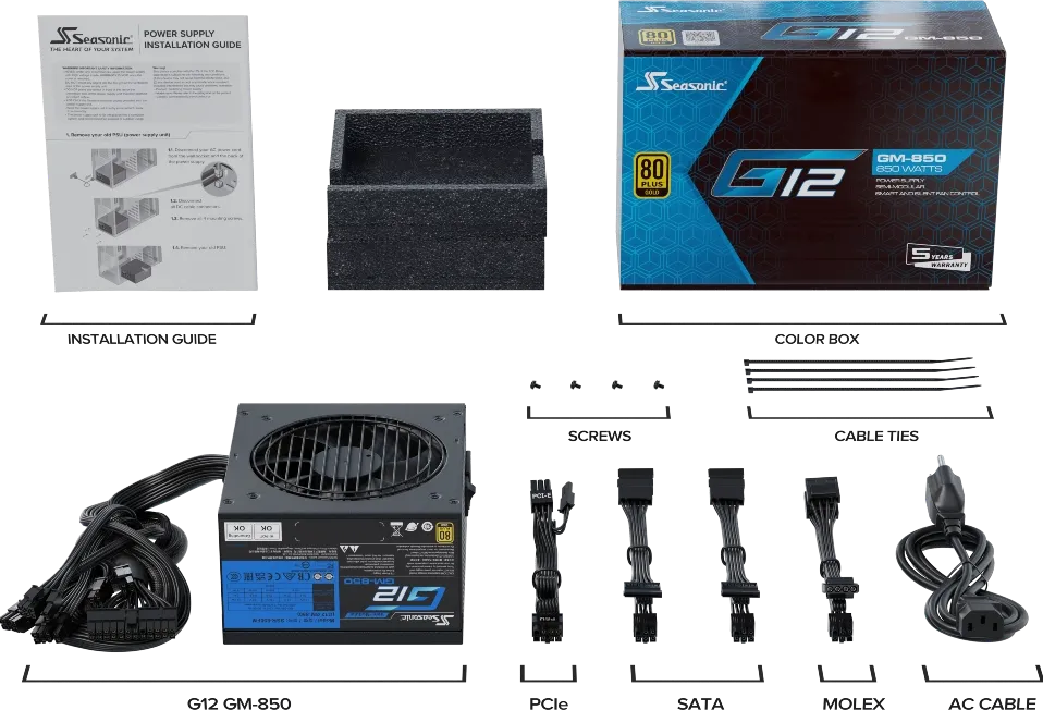 Alimentation ATX Seasonic G12 GM (2024) - 850W (Noir)