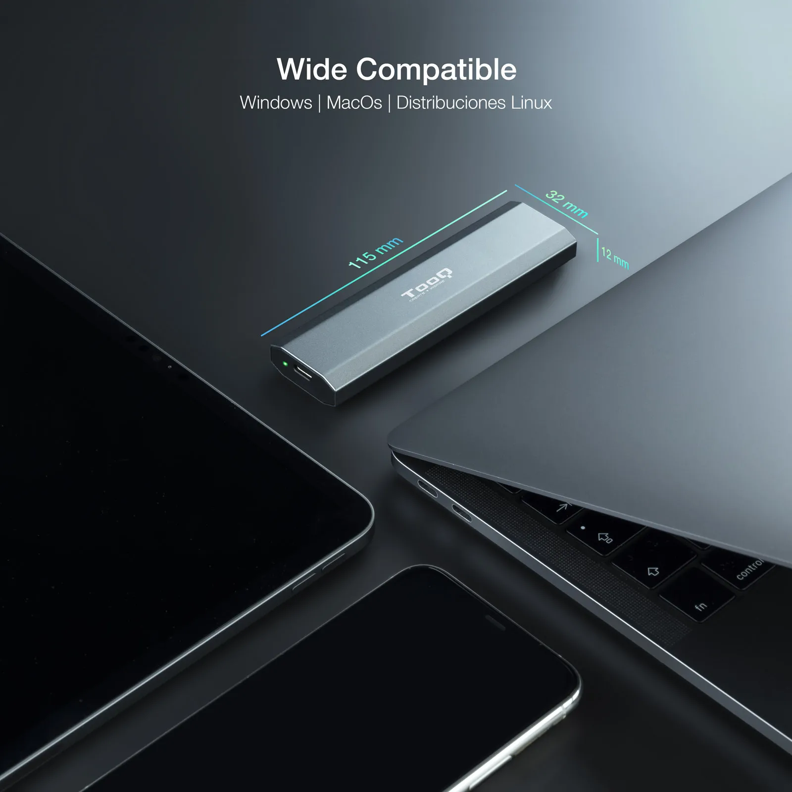 Boitier externe USB-C 3.2 Tooq Shura - S-ATA/NVMe M.2 Type 2280 (Gris)