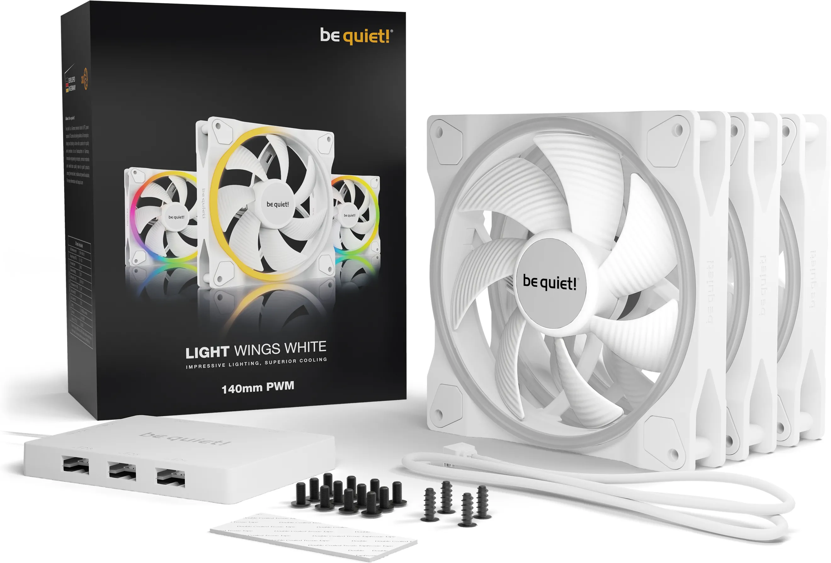 Lot de 3 Ventilateurs de boitier be quiet! Light Wings High Speed RGB - 14cm (Blanc)