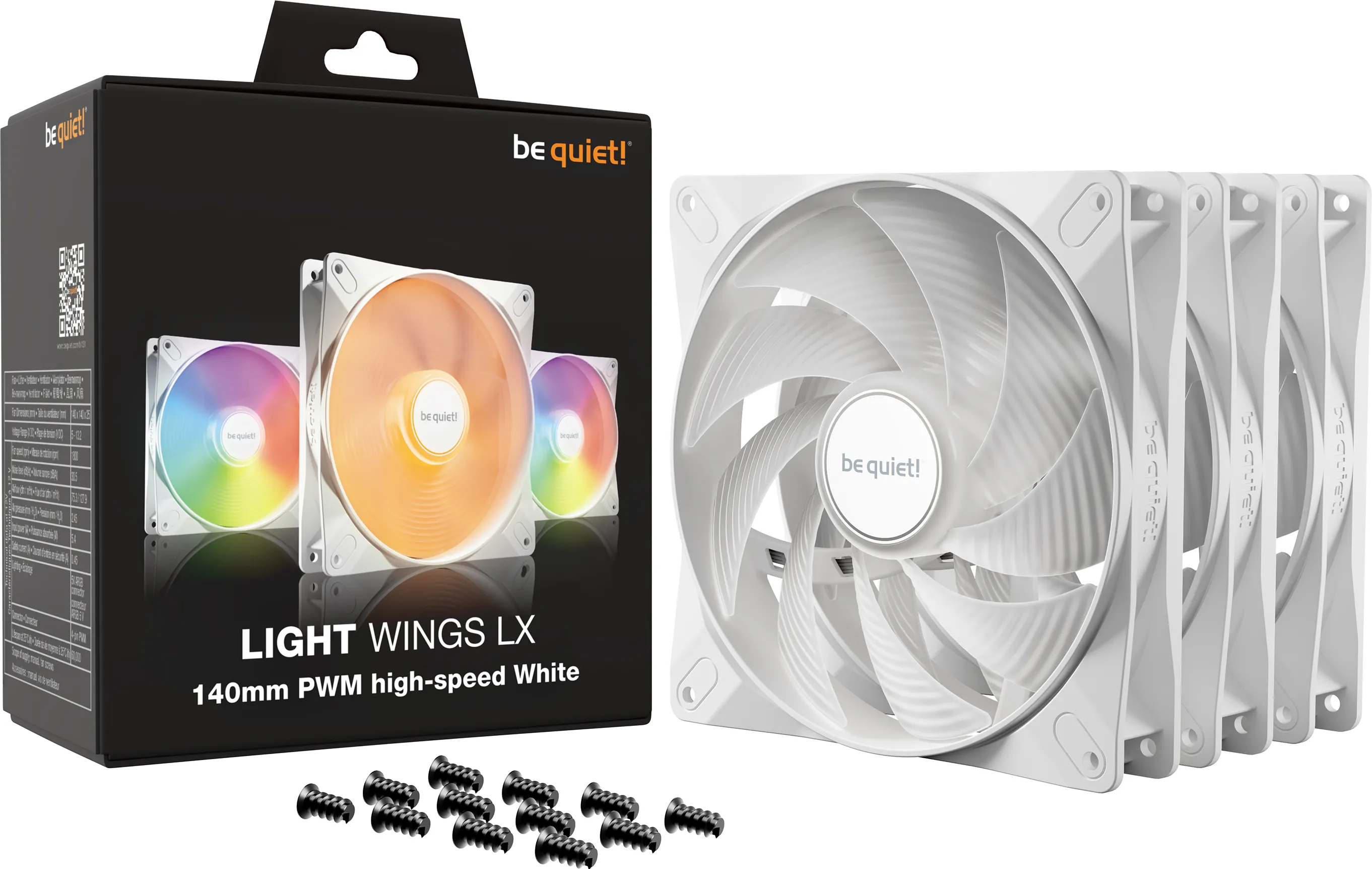 Lot de 3 Ventilateurs de boitier be quiet! Light Wings LX High Speed RGB - 14cm (Blanc)