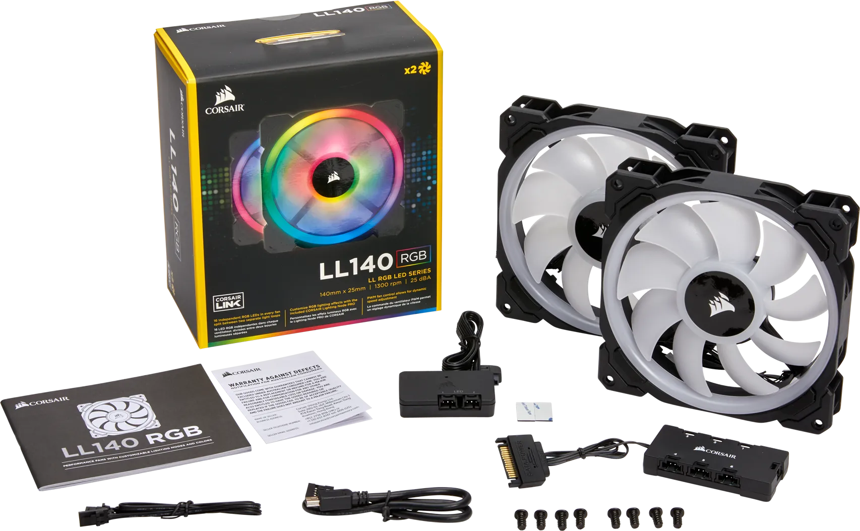 Lot de 2 Ventilateurs de boitier Corsair Dual Light Loop LL140 RGB - 14cm (Noir)