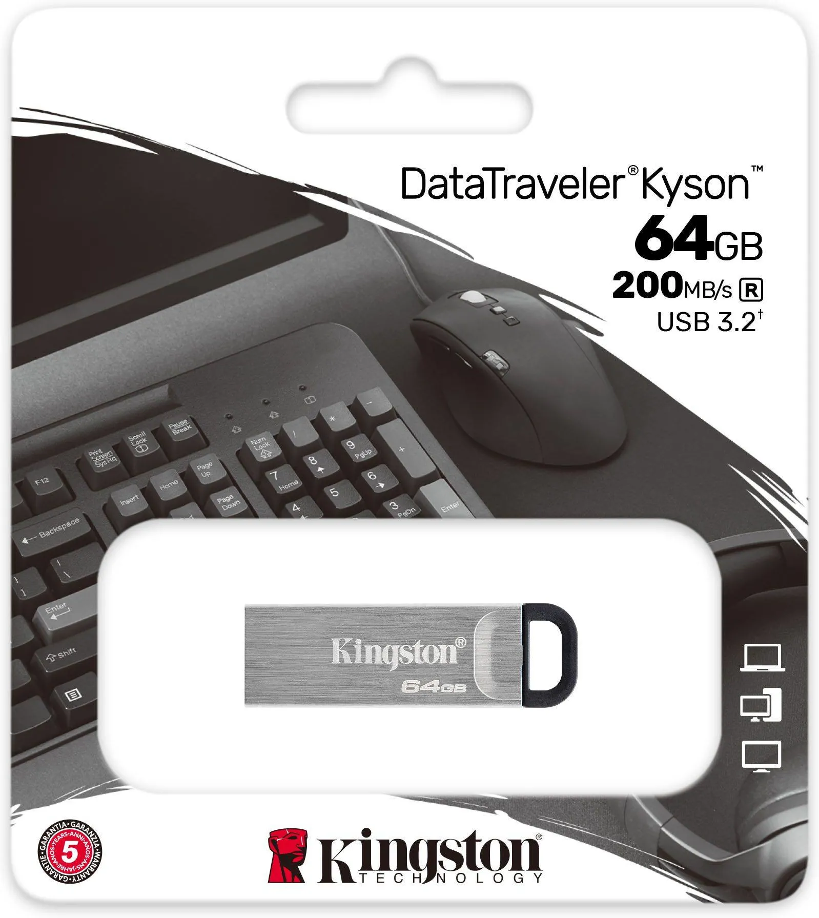 Clé USB 3.2 Kingston DataTraveler Kyson - 64Go (Gris/Noir)