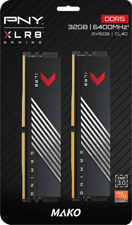 Kit Barrettes mémoire 32Go (2x16Go) DIMM DDR5 PNY XLR8 Gaming Mako  6400MHz (Noir)