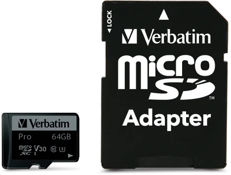 Carte mémoire Micro SD Verbatim Pro U3 - 64Go avec adaptateur