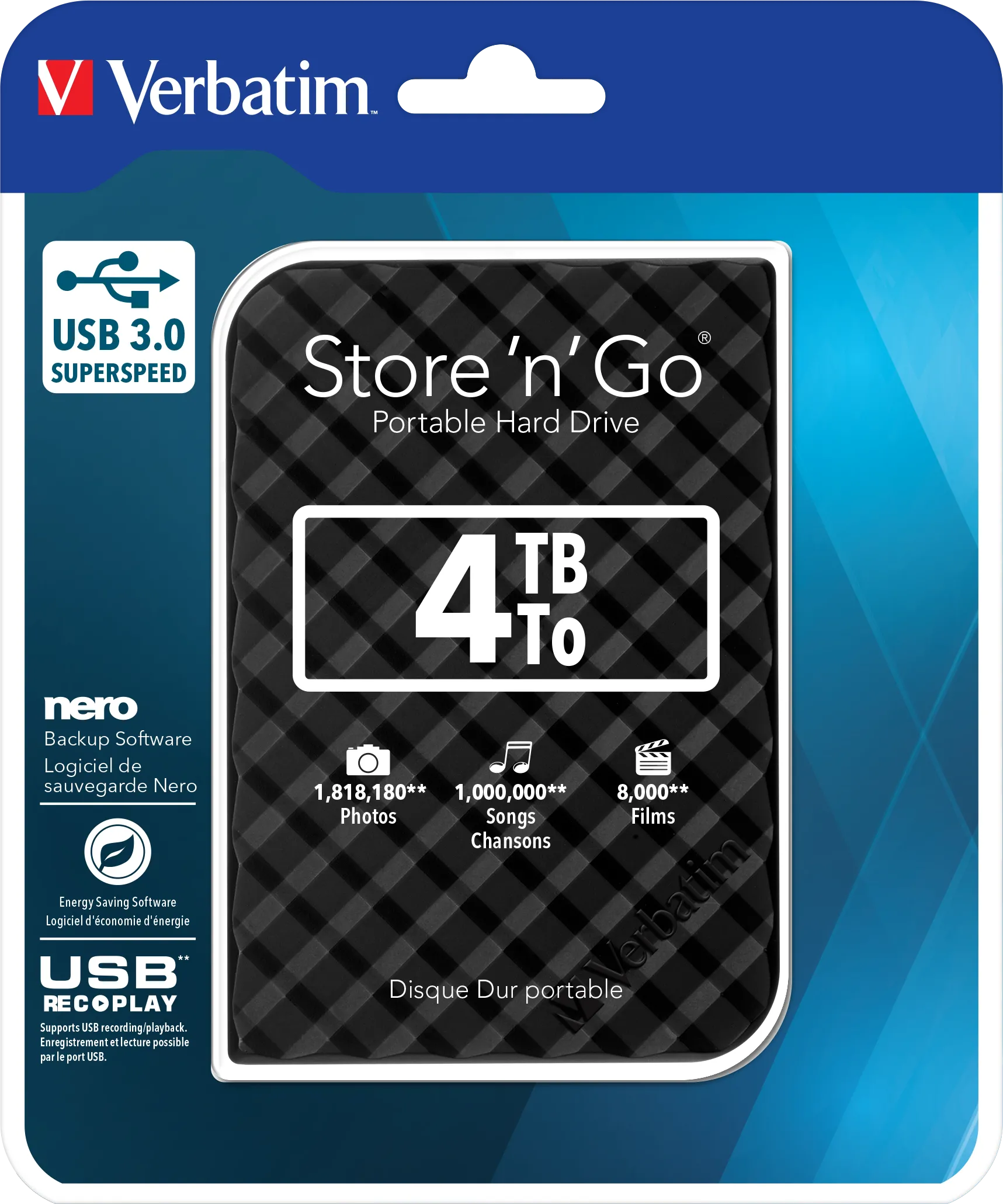 Disque Dur externe Verbatim Store'N'Go - 4To  (Noir)