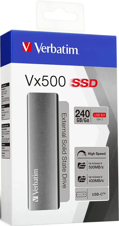 Disque SSD externe Verbatim VX500 - 240Go (Gris)