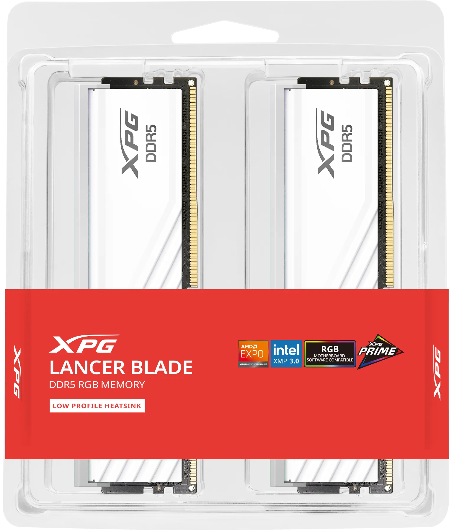 Kit Barrettes mémoire 32Go (2x16Go) DIMM DDR5 Adata XPG Lancer Blade RGB  6400MHz (Blanc)
