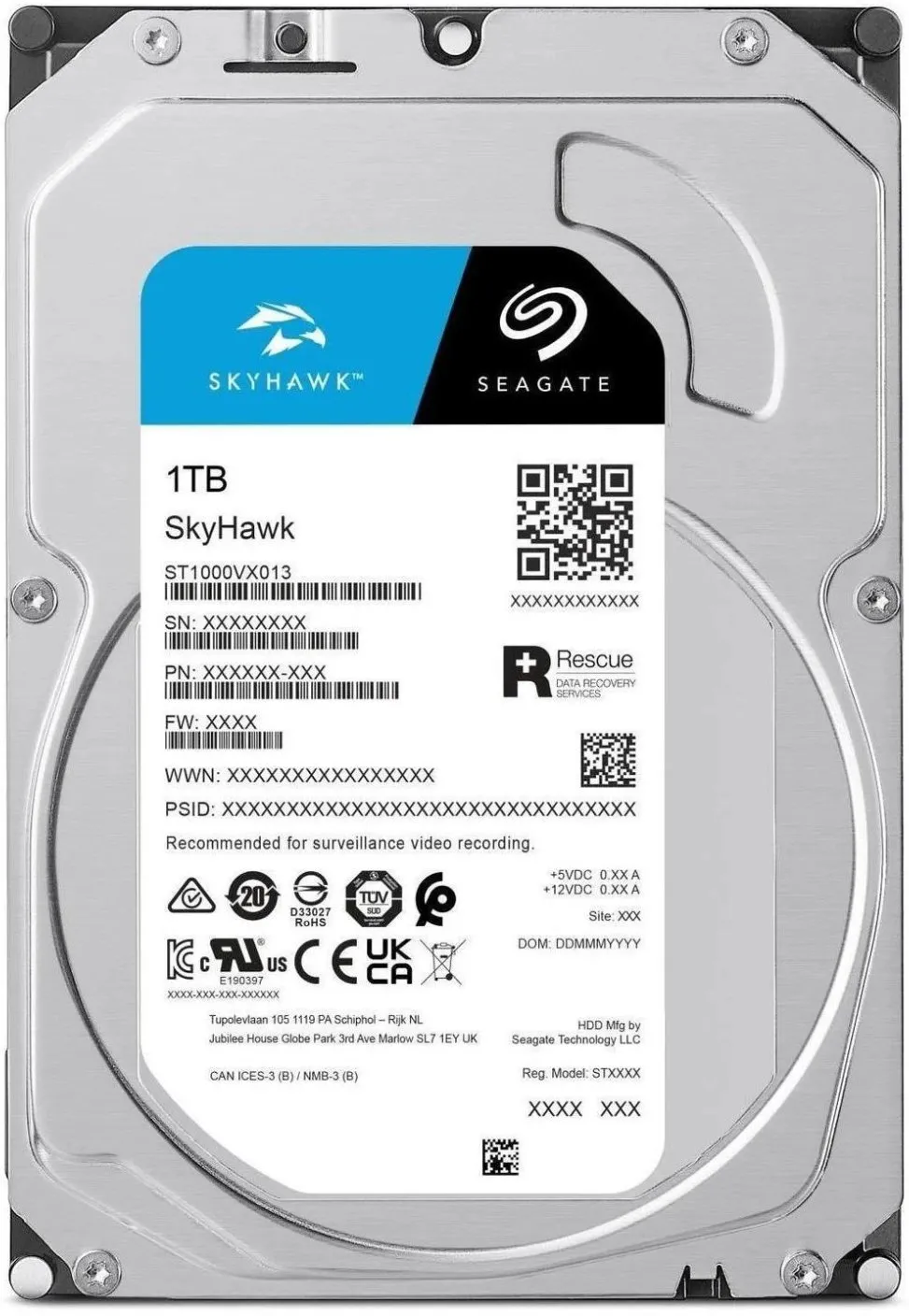 Disque Dur 3,5" Seagate SkyHawk 1To 256Mo - S-ATA