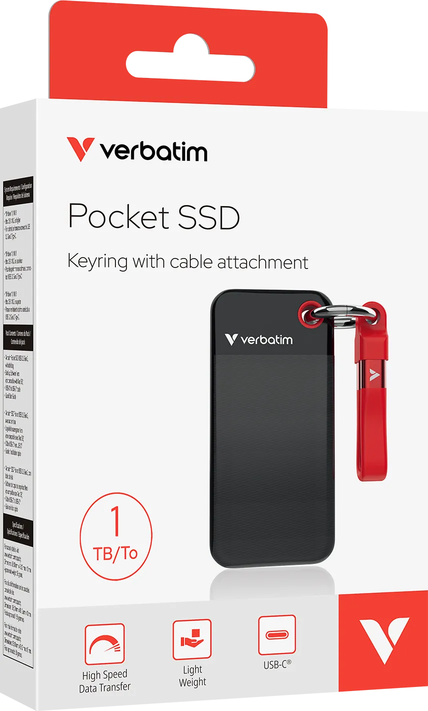 Disque SSD externe Verbatim Pocket - 1To (Noir/Rouge)