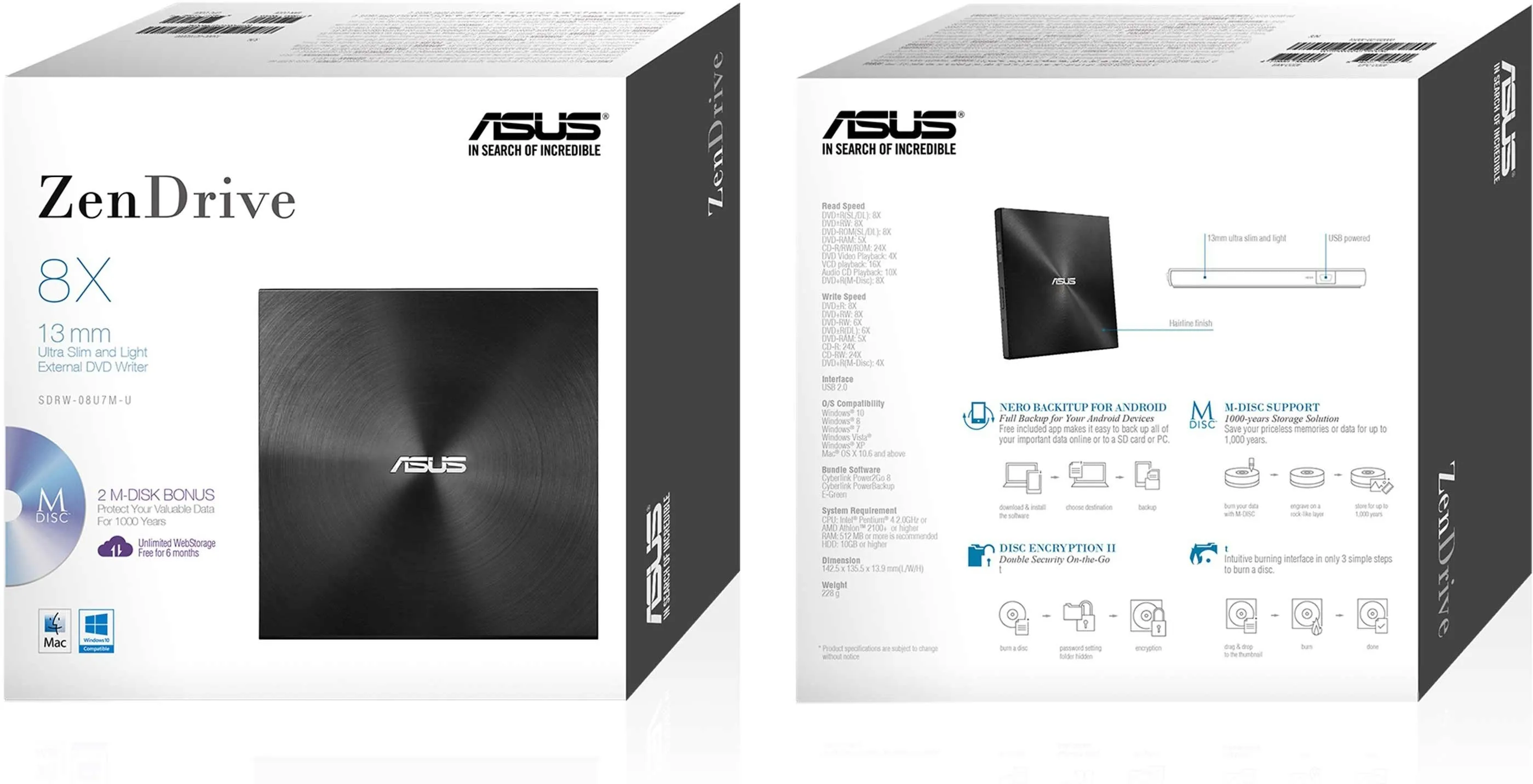 Graveur DVD externe slim Asus ZenDrive U7M (Noir)