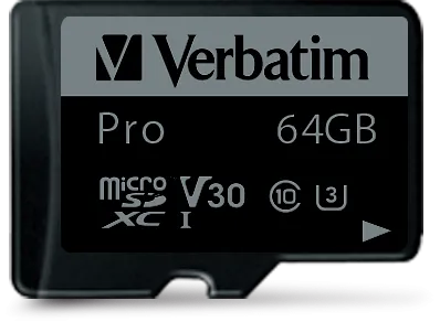 Carte mémoire Micro SD Verbatim Pro U3 - 64Go avec adaptateur