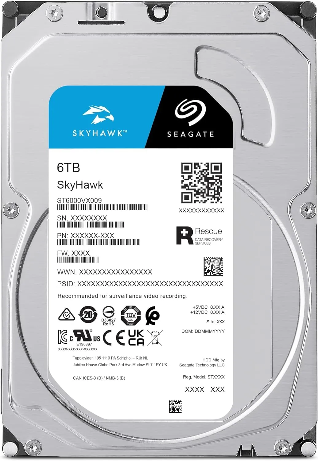 Disque Dur 3,5" Seagate SkyHawk 6To 256Mo - S-ATA