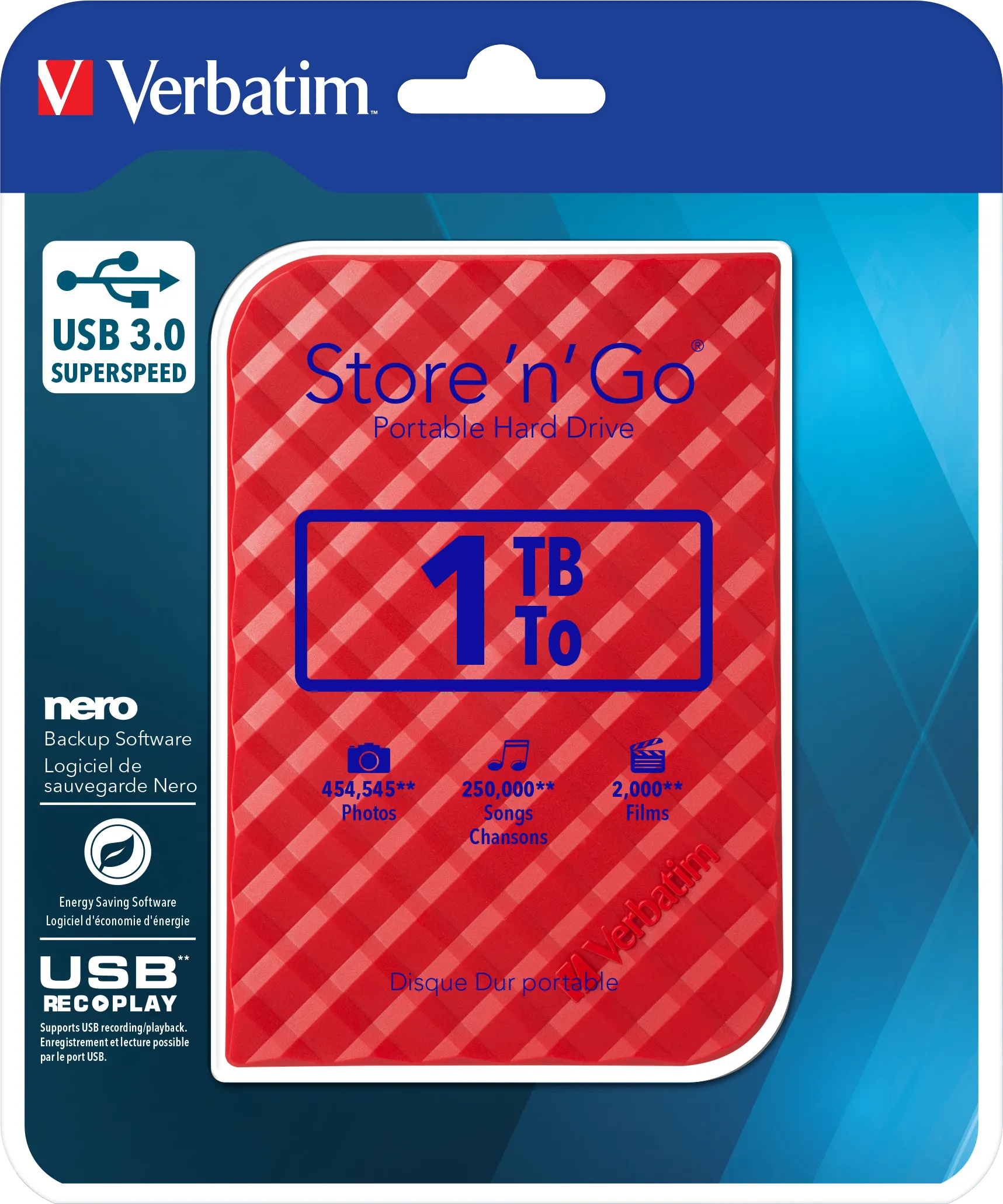 Disque Dur externe Verbatim Store'N'Go - 1To  (Rouge)
