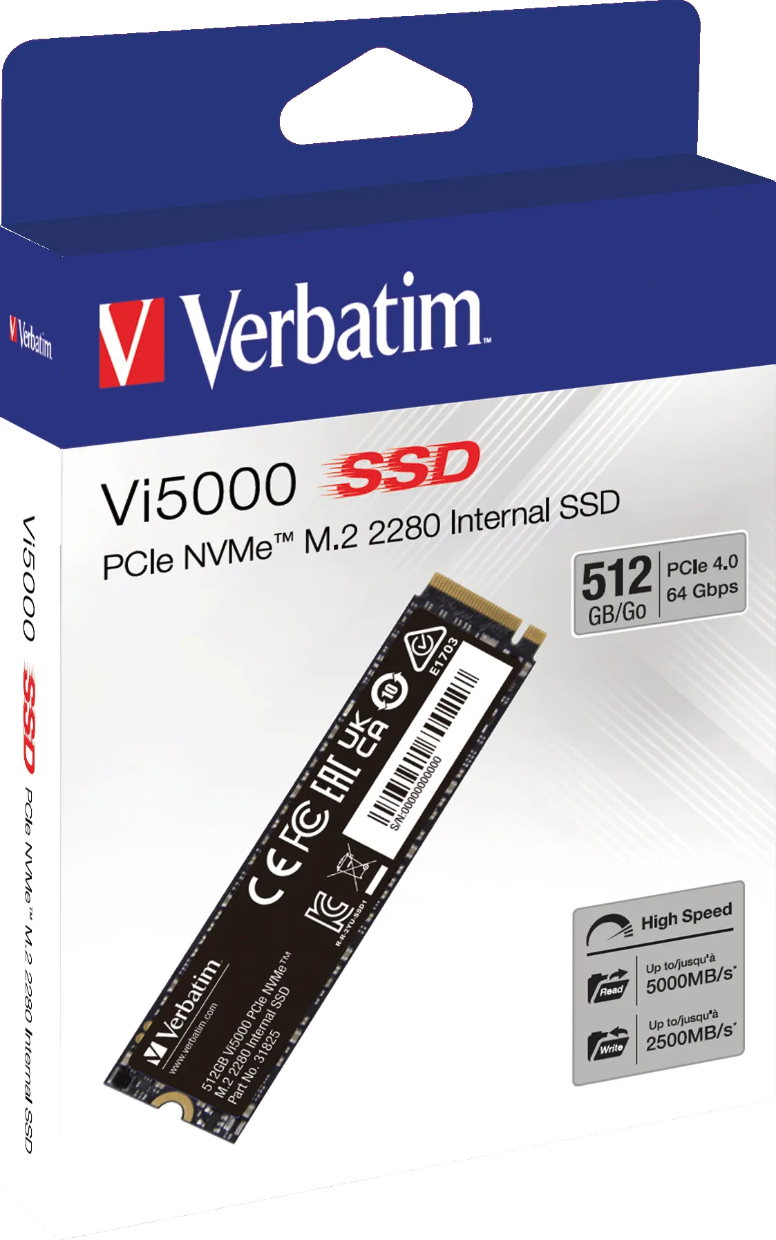Disque SSD Verbatim Vi5000 512Go - NVMe M.2 Type 2280