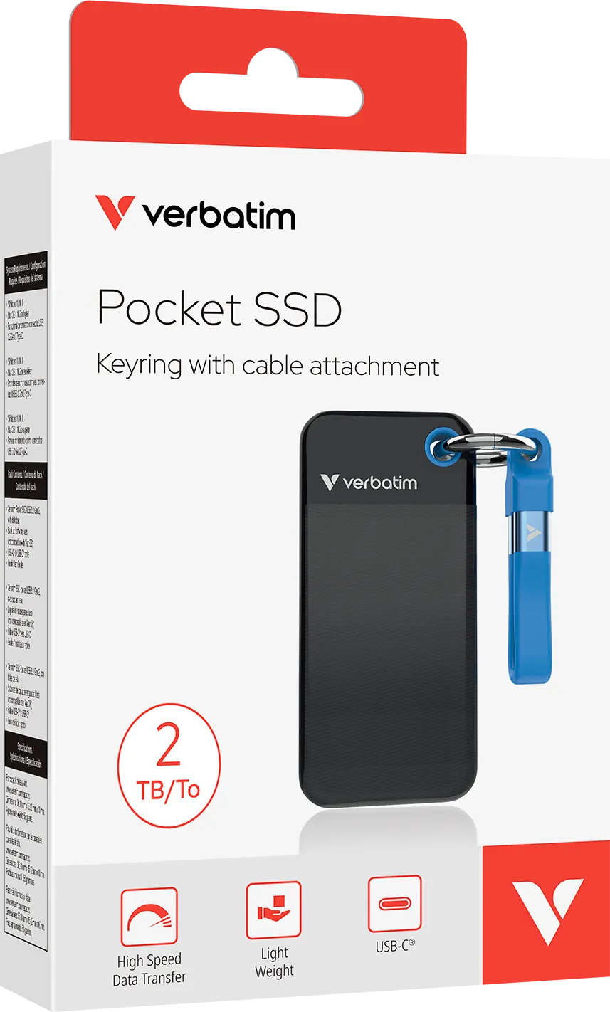 Disque SSD externe Verbatim Pocket - 2To (Noir/Bleu)