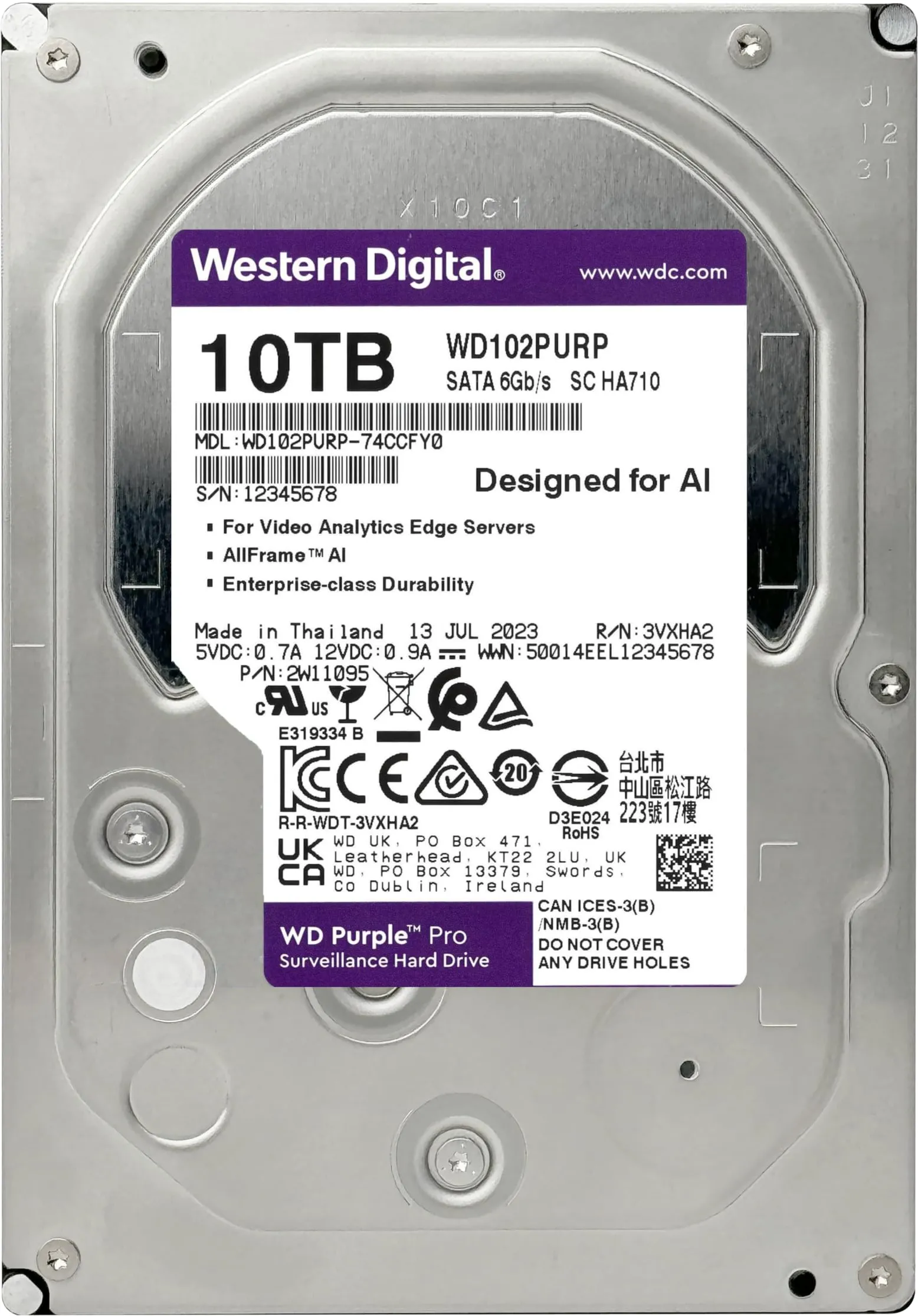 Disque Dur 3,5" Western Digital Purple Pro 10To 512Mo - S-ATA