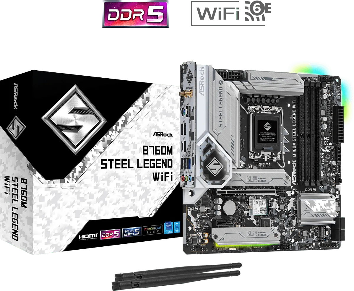 Carte Mère ASRock B760M Steel Legend WiFi DDR5 (Intel LGA 1700) Micro ATX
