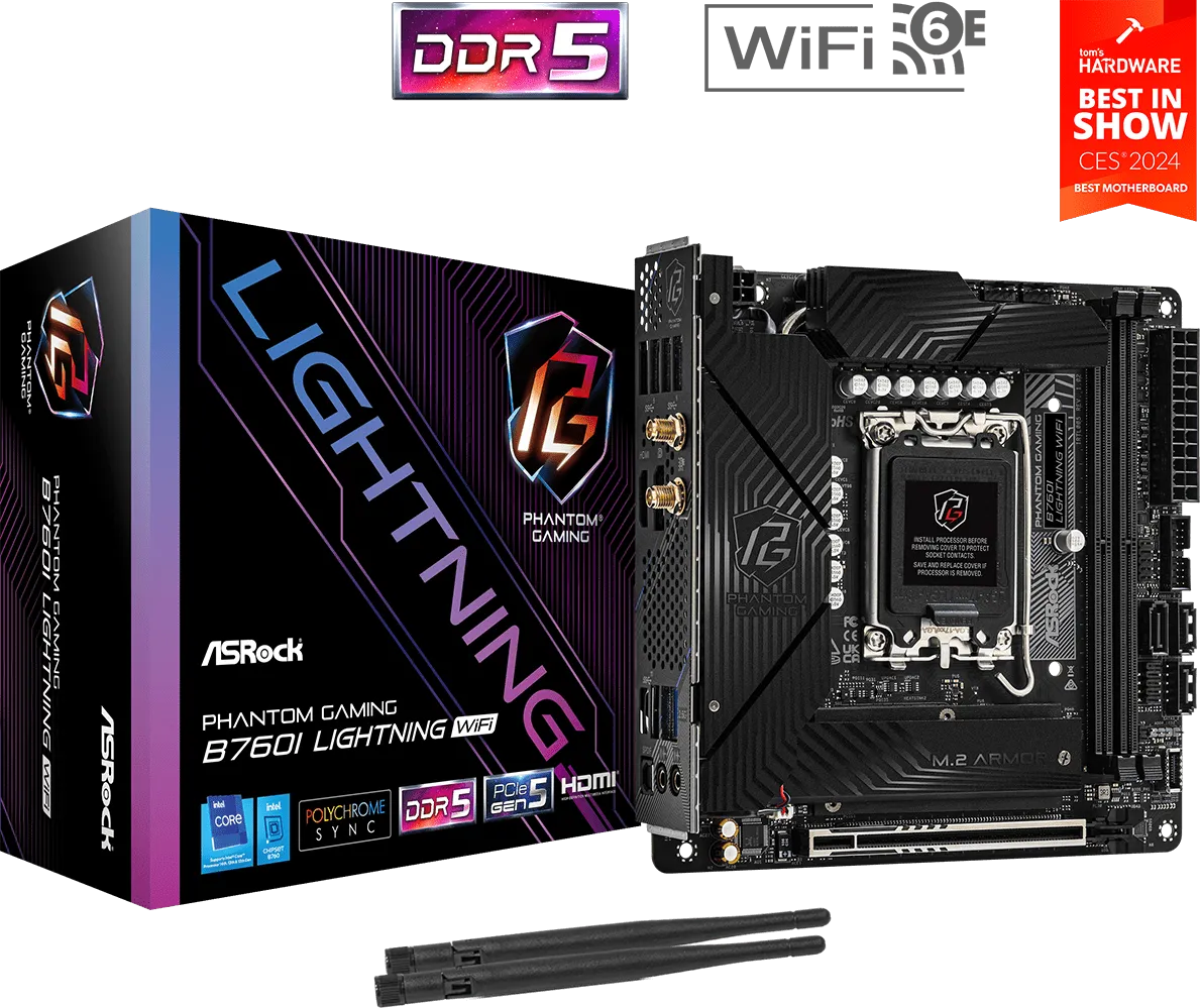 Carte Mère ASRock B760I Phantom Gaming Lightning WiFi DDR5 (Intel LGA 1700) Mini ITX