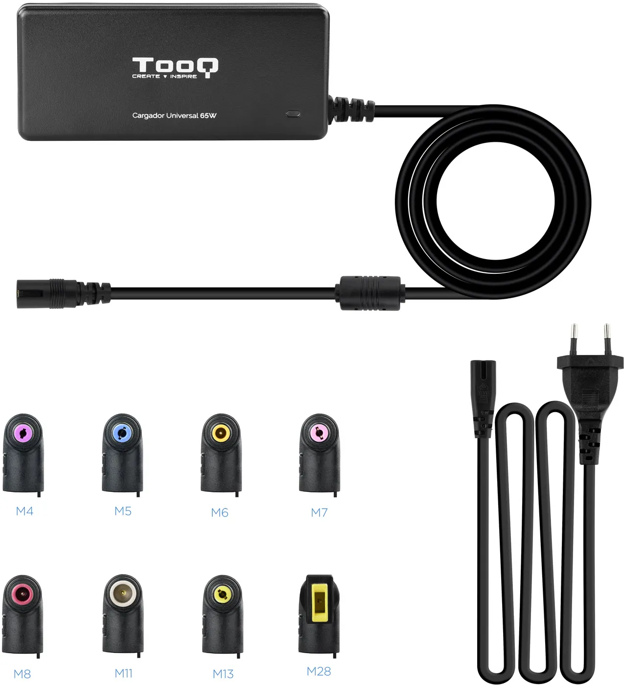 Chargeur universel TooQ 65W - 8 embouts (Noir)