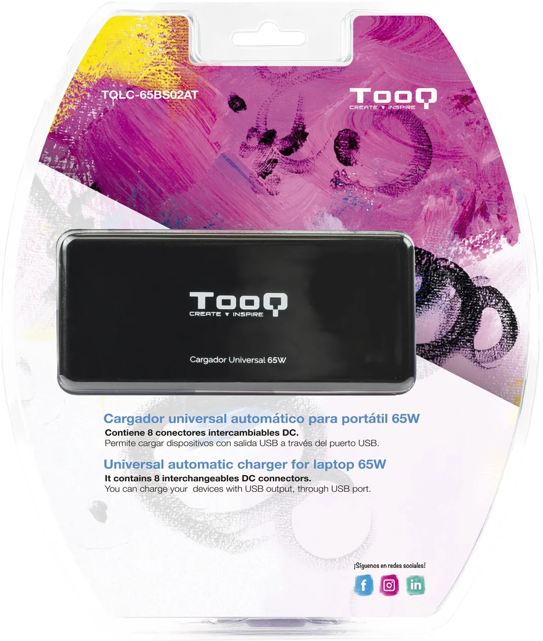 Chargeur universel TooQ 65W - 8 embouts (Noir)