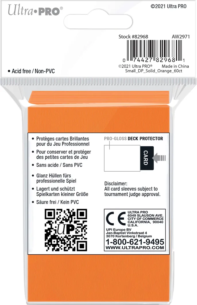 Lot de 60 Sleeves Ultra Pro Pro-Gloss Format Small 62x89mm (Orange)