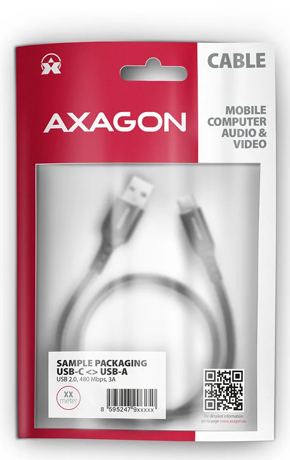 Câble Axagon USB Type A - Type C M/M 1m (Noir)