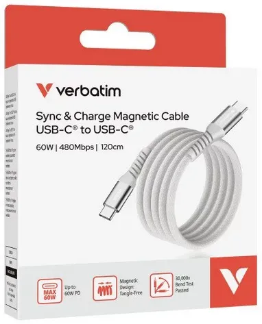 Câble Verbatim USB-C magnétique 1,2m M/M 60W (Gris)