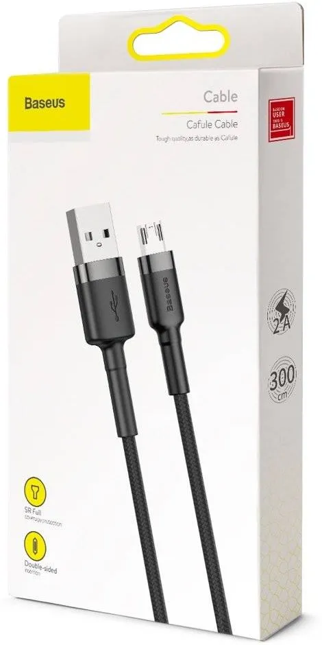 Cable Baseus Cafule USB 2.0 type A - Micro B M/M 3m (Noir/Gris)