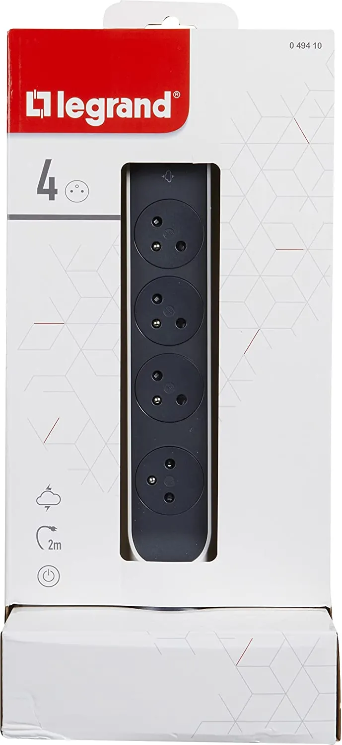 Multiprise 4 prises Legrand 2m (Noir/Blanc)