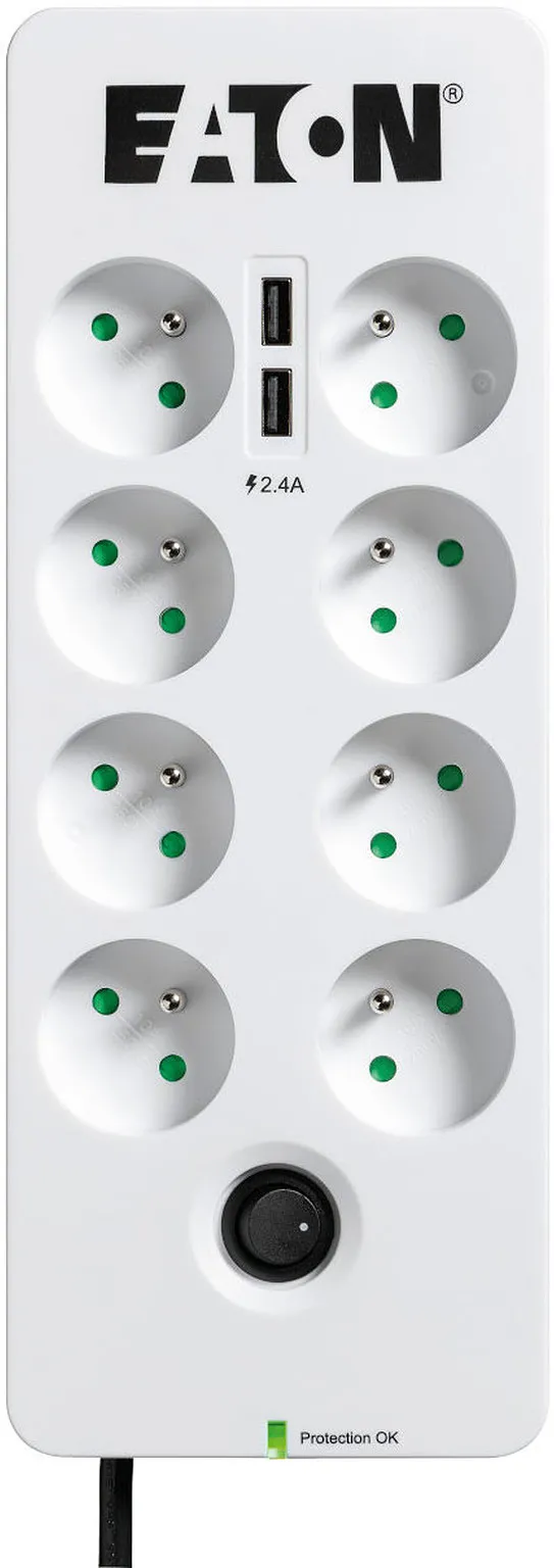 Multiprise Surtension Eaton Protection Box 8 prises + USB (Blanc)