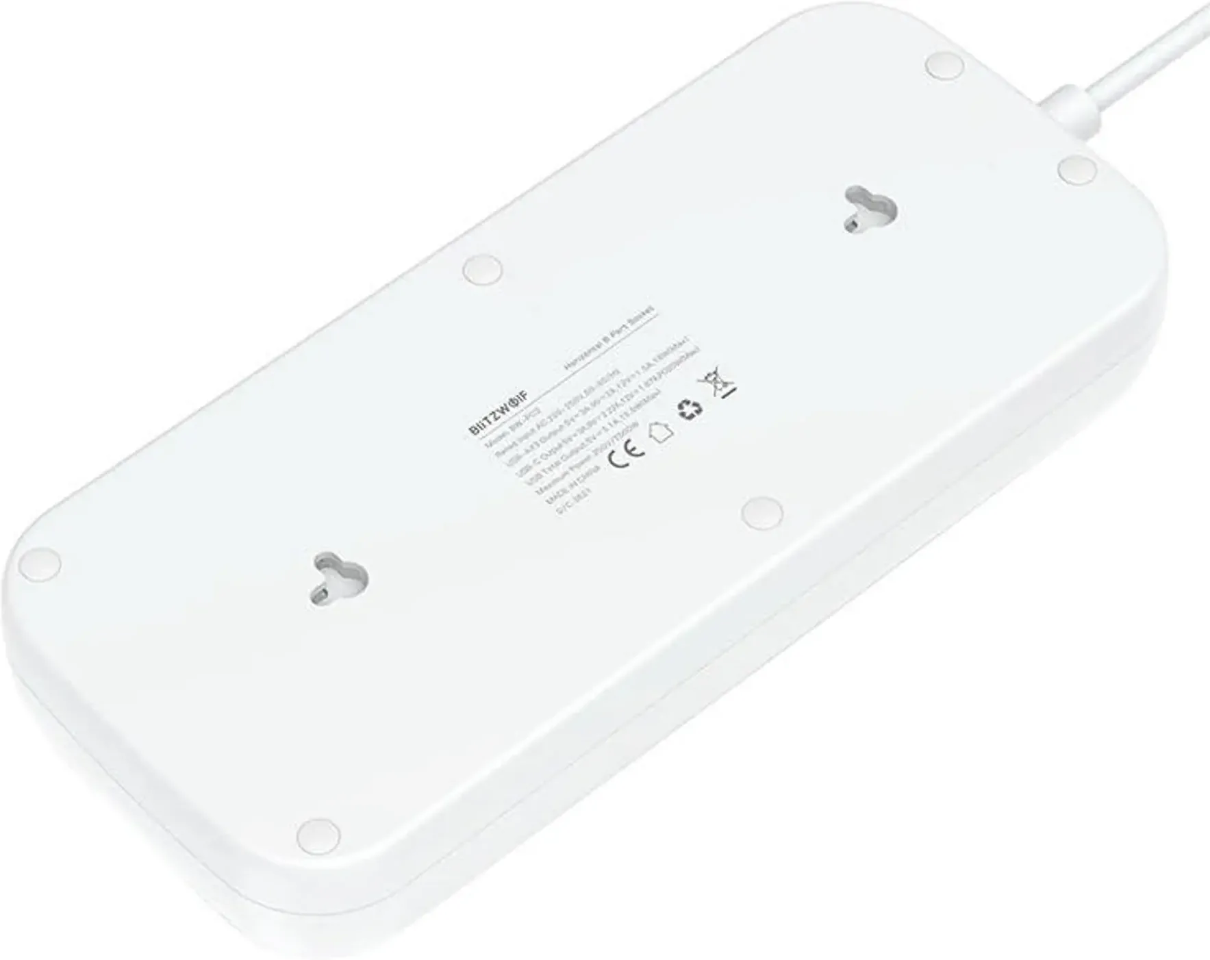 Multiprise 8 prises Blitzwolf BW-PC2 + 4xUSB et interrupteur 2m (Blanc)